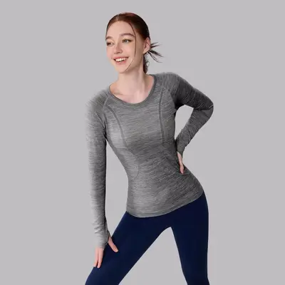 Damen-Yogashirt, nahtlos, Langarm, Rundhals, hohe Elastizität - 10