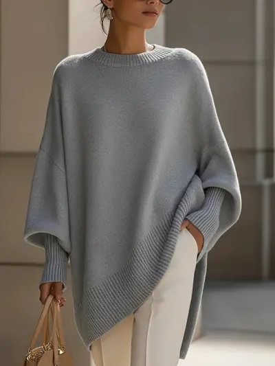 Damen Strickpullover mit Rundhals, locker, einfarbig
