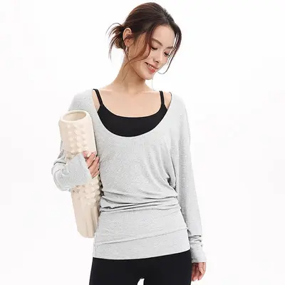 Oversize-Yoga-Langarmshirt mit U-Ausschnitt, po-bedeckend, lockere Passform - 7