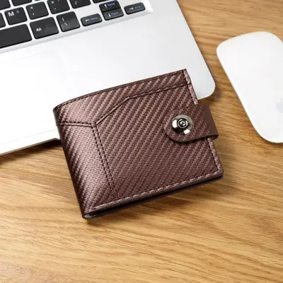Men's Short Leather Wallet with Magnetic Snap, Mixed Leather - 7
