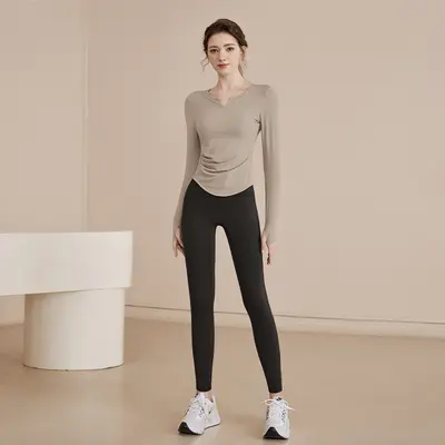 Women's Long Sleeve Yoga and Running Top, Breathable Slim Fit - 12