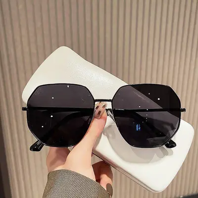 Polygon Metal Frame Korean Style Sunglasses, Blue, Men and Women - 2