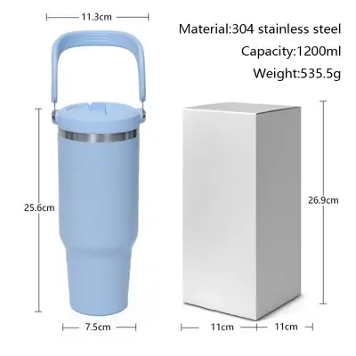 Taşınabilir 40oz Termos Bardak 304 Paslanmaz Çelik Kıvrımlı Tutacaklı - 5