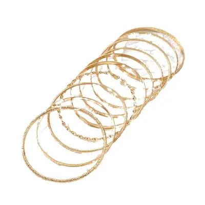 Embossed Geometric Multi-Layer Bracelet Set, 10 Pieces