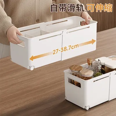 Expandable cabinet storage box with wheels, drawer dividers - 3