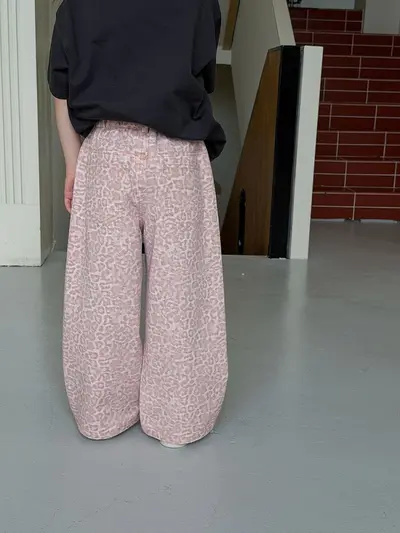Girls' Casual Pants Soft Pink Leopard Print