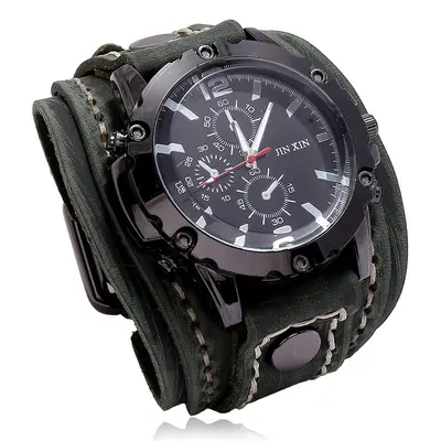 New Fashion Accessory Vintage Handmade Stitched Leather Watch European and American Cross-Border Source Exaggerated Men's Leather Bracelet