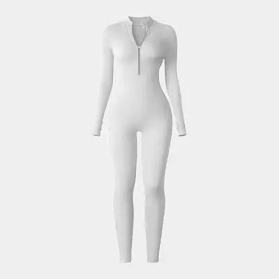 Women's Zip Long Sleeve Yoga Jumpsuit with Thumb Holes, Butt-Lifting Sports Bodysuit - 10