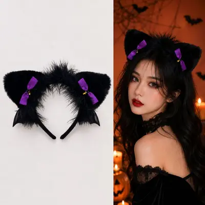 Halloween Devil Horn Headband with Black Veil and Skull Flower - 9