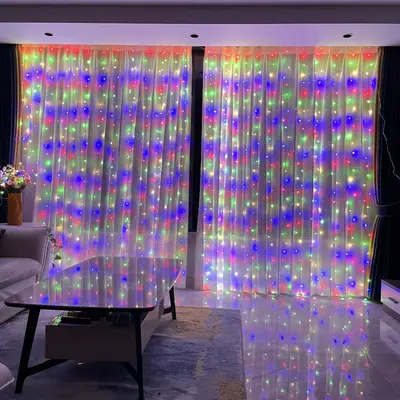 Sınır ötesi stokta bulunan 3*3 metrelik LED bakır tel ışık zinciri, kancalı, uzaktan kumandalı, USB girişli, yatak odası perde dekorasyonu için. - 7