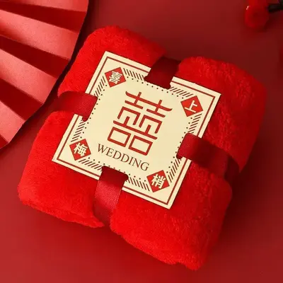 Handtuchset Geschenkset Korallensamthandtuch Hochzeitsrot Hochzeitshandtuch Hochzeitsevent Handtuch Geschenkbox Spezial Geschenkset