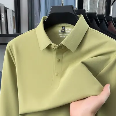 Men's Long-Sleeve Seamless Polo Shirt, Thickened Base Layer, Autumn Winter - 11