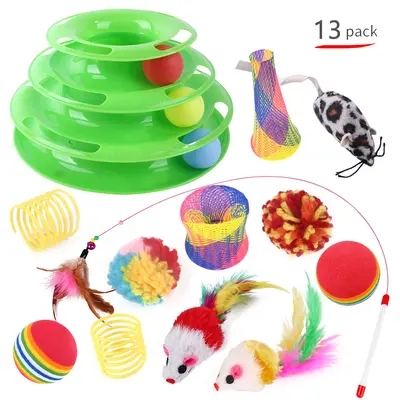Cat Toy Set with Tunnel and Bell Teaser Wand, Combo Pack - 4