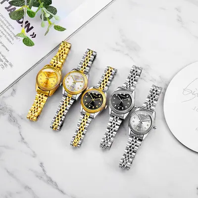 Diamond face steel band calendar watch for women, simple comfortable student fashion quartz gold set men's watch couple