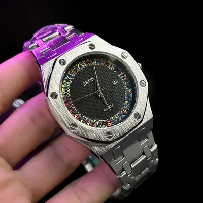 Men's quartz watch waterproof roman numerals steel strap - 3
