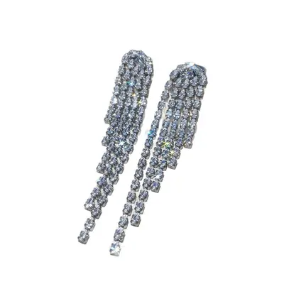 Silbernadel-Ohrstecker Wassertropfen-Troddeln mit Diamanten