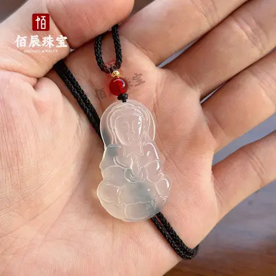Beyaz kalsedon kolye, Pixiu ve Guanyin başlı, yeşim takı - 13