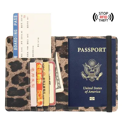 RFID passport holder with leopard print, multiple card slots, short style - 5