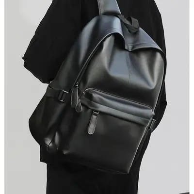 Solid Color Minimalist PU Backpack with Large Laptop Compartment - 1