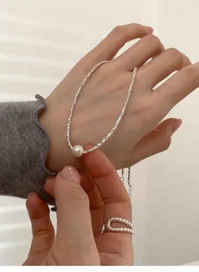 S925 sterling silver necklace with pearl, collarbone chain - 4