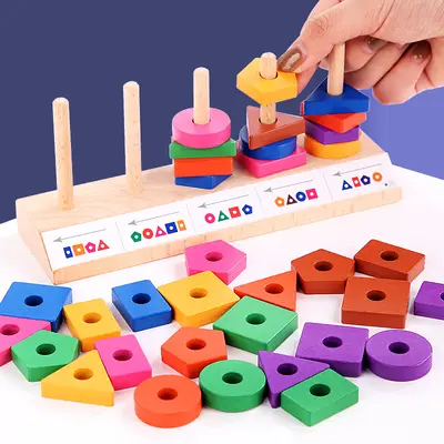 Çocuk silindir şekil eşleştirme oyuncağı, renk tanıma, 5 set