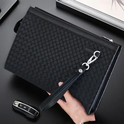 Men's Woven Pattern Clutch Bag Large Capacity Business Wallet - 7
