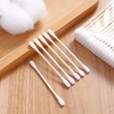 Bambu Çubuklu Çift Uçlu Pamuklu Çubuk, Tek Kullanımlık, Toptan