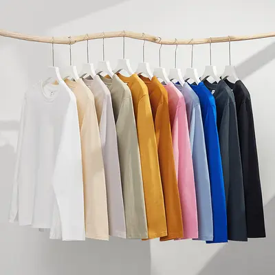 230g Herbst Sincan Jersey Baumwolle schwer Rundhals einfarbig Langarm Herren T-Shirt lockerer Schnitt Hemd Einzelstück Dropshipping - 3