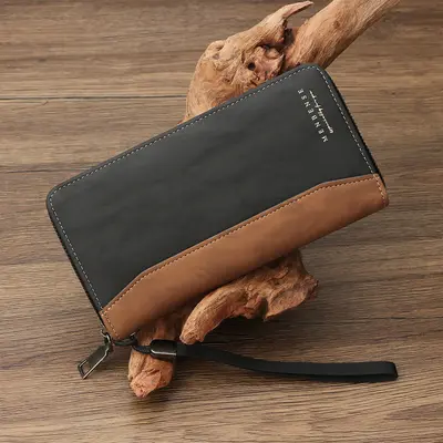 Men's Long Wallet, Matte Patchwork, Multifunctional Clutch Bag - 7