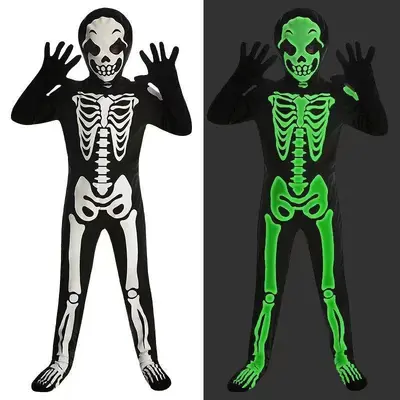 Kids Halloween Glow-in-the-Dark Skeleton Jumpsuit Costume