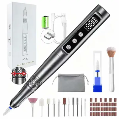 Electric Nail Drill Manicure Pedicure Tool Set Portable Rechargeable Nail File Grinder - 10