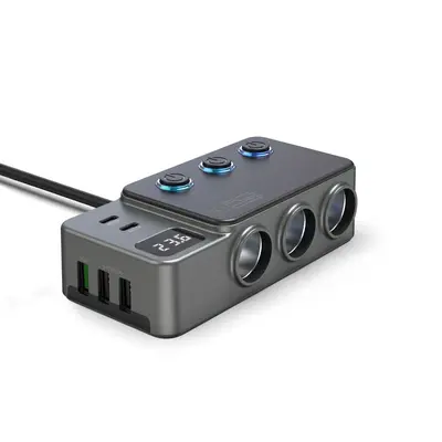GC06 yeni araba çakmak bir ila üç USB bağımsız anahtar PD süper hızlı şarj 120W araba şarj cihazı