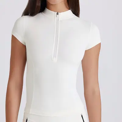 Women's Yoga Zip-Up Jacket, Slim Fit, Quick-Dry Short-Sleeve T-Shirt - 7