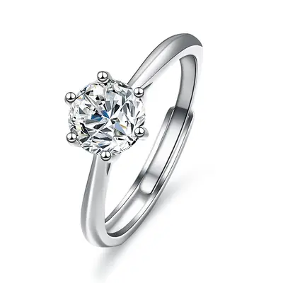 Moissanit Damenring Sterlingsilber ein Karat Sechser Krappenfassung