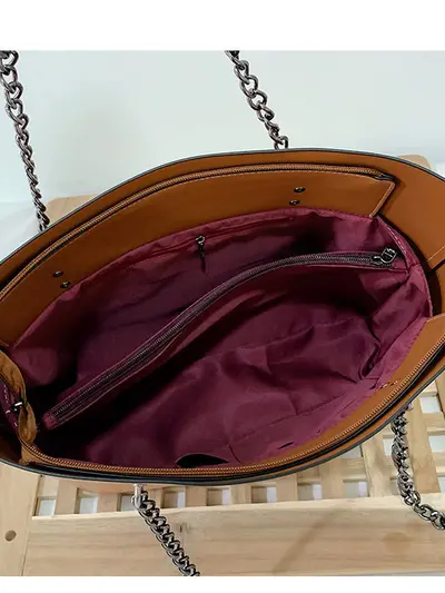 Large Capacity Women's Chain Tote Bag, Korean Style Single Shoulder Bag - 6
