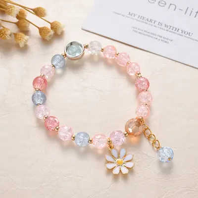 Kadınlar için sınır ötesi sıcak satış küçük papatya patlama bilezik, çok yönlü üst düzey pembe kristal ayçiçeği kristal bilezik Yiwu el takıları - 9