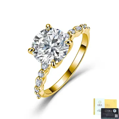S925 Sterling Silver 3 Carat Moissanite Engagement Ring, Four-Claw Classic - 7