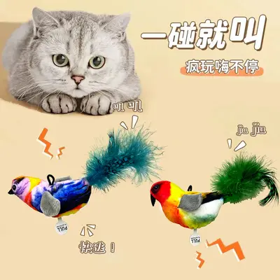 Cat Toy Squeaky Feather Bird Teaser Wand, Durable - 2