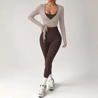 Women's Three-Piece Fitness Set, High-Elastic Leggings - 5