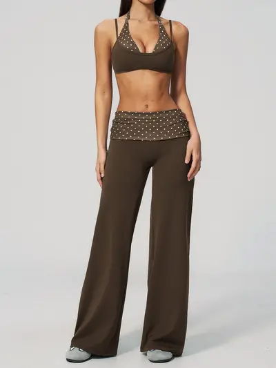 Women's Fitness Set: Contrast Color Open-Back Bra and Wide-Leg Yoga Pants