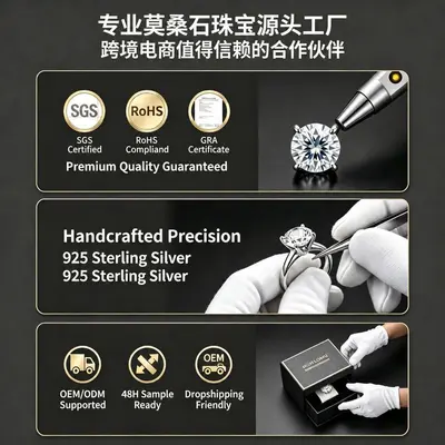 925 Sterling Silver Moissanite Ring, Personalized Fashion Style