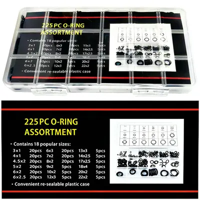 225 Nitrile O-Ring Set, 18 Sizes, High-Pressure Washer, Pneumatic and Auto Repair Water Hose Leak-Proof Sealing Rubber Rings