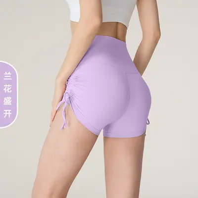 Nahtlose Yoga-Shorts mit Raffung, hohe Taille, Einheitsgröße - 9