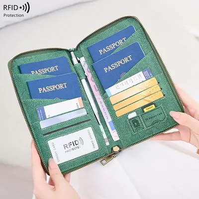 Sınır ötesi yeni RFID anti-manyetik pasaport çantası uzun fermuarlı pasaport tutucu seyahat bileti çok fonksiyonlu depolama belge çantası