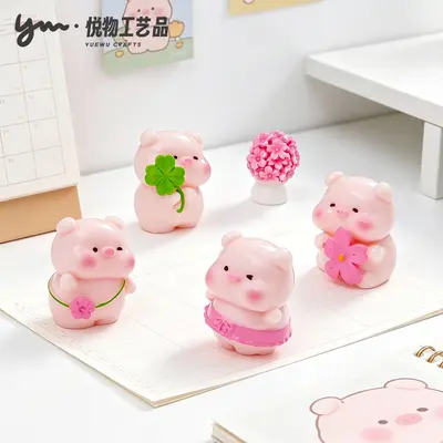 Cute Cherry Blossom Piglet Figurine for Dollhouse and DIY Decoration - 1