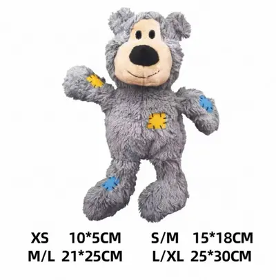 Американский бренд KONG Игрушка для собак Patch Bear для домашних животных, устойчивая к жеванию, верёвочный узел, плюшевая игрушка для прорезывания зубов, снятие скуки, игрушка для щенков от скуки, перетягивание - 9