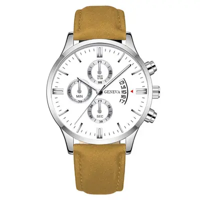 Herrenarmbanduhr mit Quarzwerk, Lederband, Kalenderanzeige, Geschäftsstil - 8