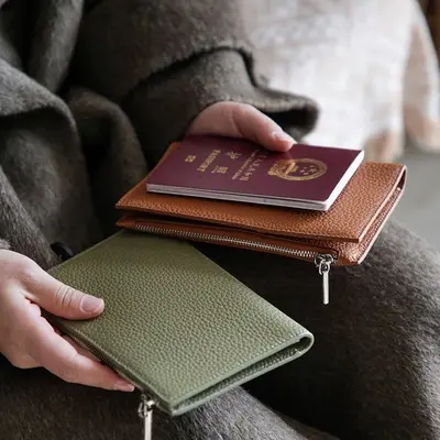 Genuine leather passport wallet, zipper, ultra-thin, multifunctional - 3