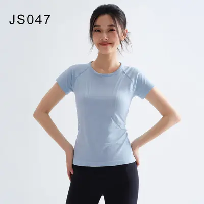 修身绝美瑜伽短袖女速干运动上衣紧身显瘦专业健身服夏季跑步套装 - 8