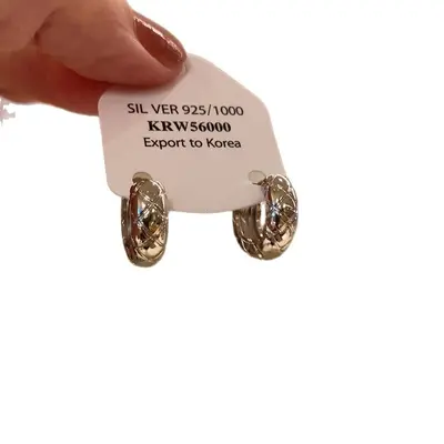 Korean diamond pattern circle earrings, minimalist style - 5